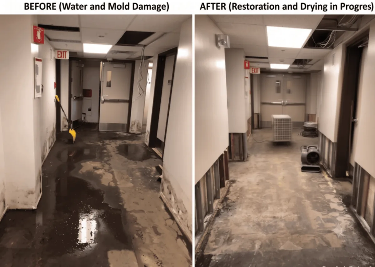 Commercial water & mold, restoration in progress